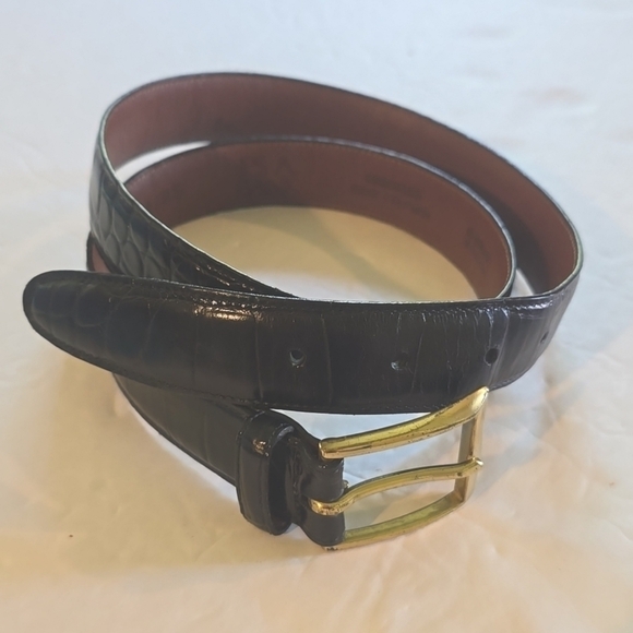Mens Jos A Bank Embossed Calfskin crocodile Black Belt Sz.34 - Picture 1 of 9